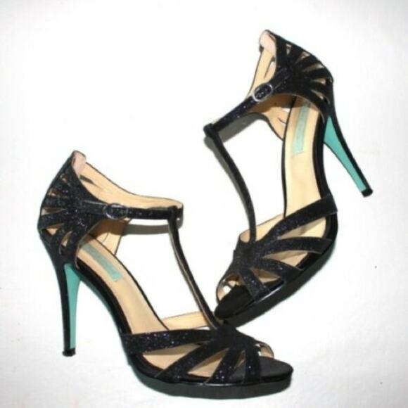 Betsey Johnson Black Glitter Evening Glam Prom Sandals Shoes Size 10 sb-tee $69 - Picture 1 of 10